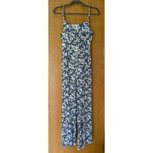 NWT Kori America Jumpsuit Womens Small Gray White Floral Wide Leg Boho Peasant